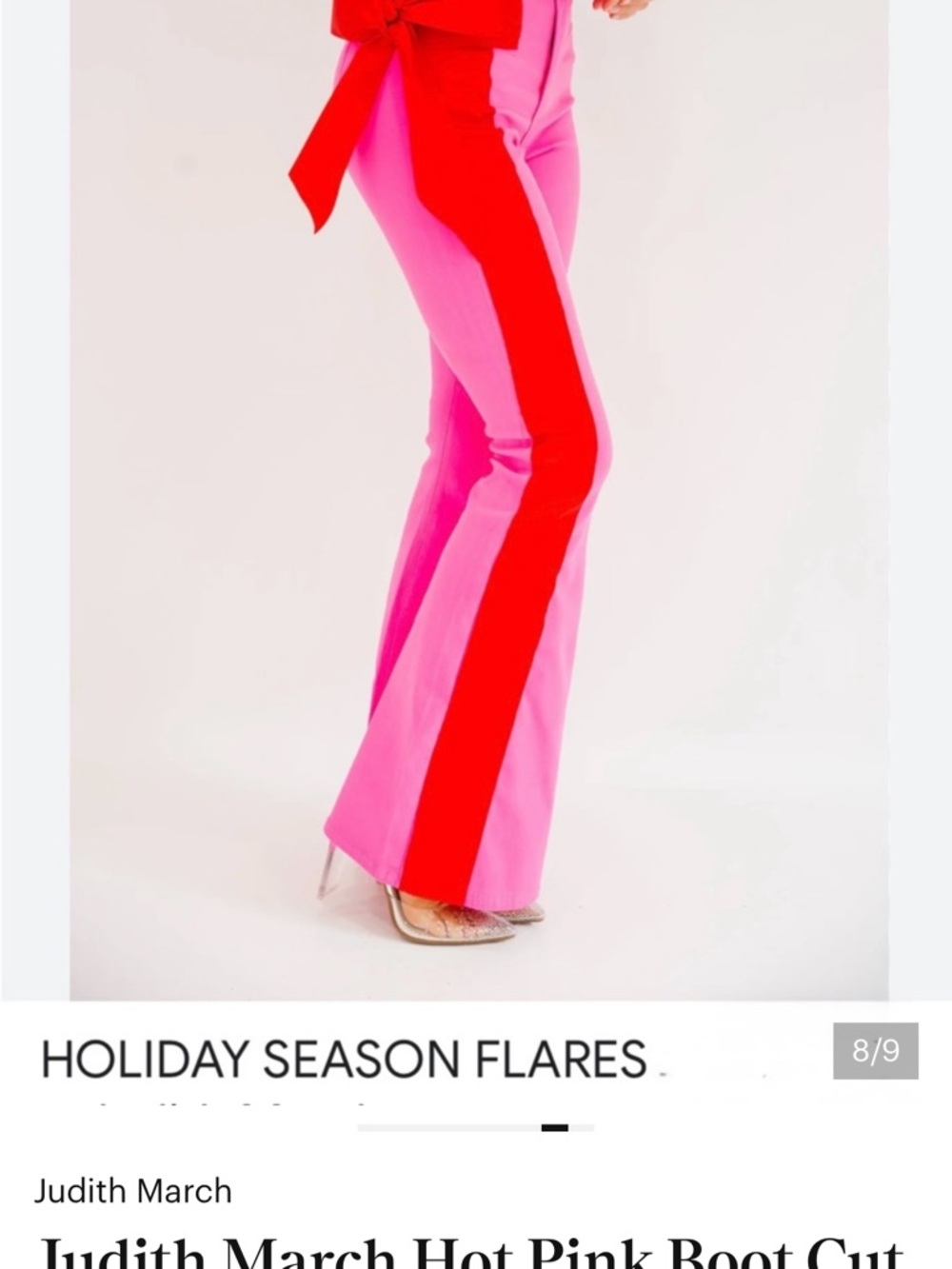 Judith March Hot Pink Boot Cut Pants with Red Ribbon Trim